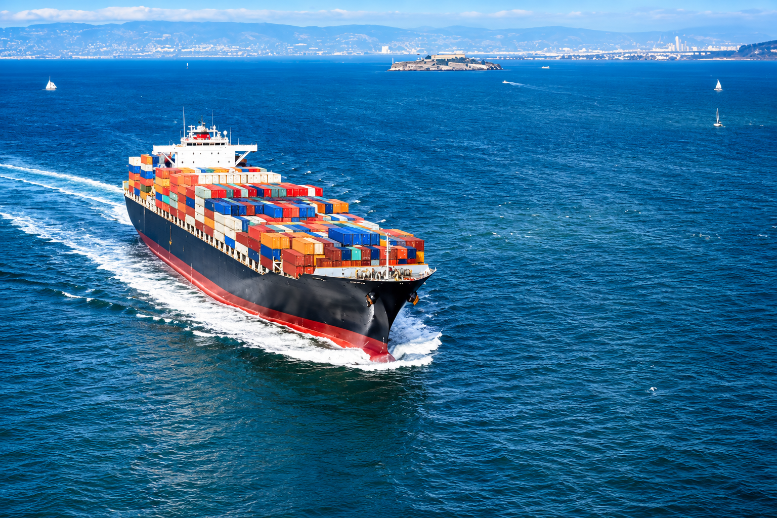 Freight containers stacked at an international port