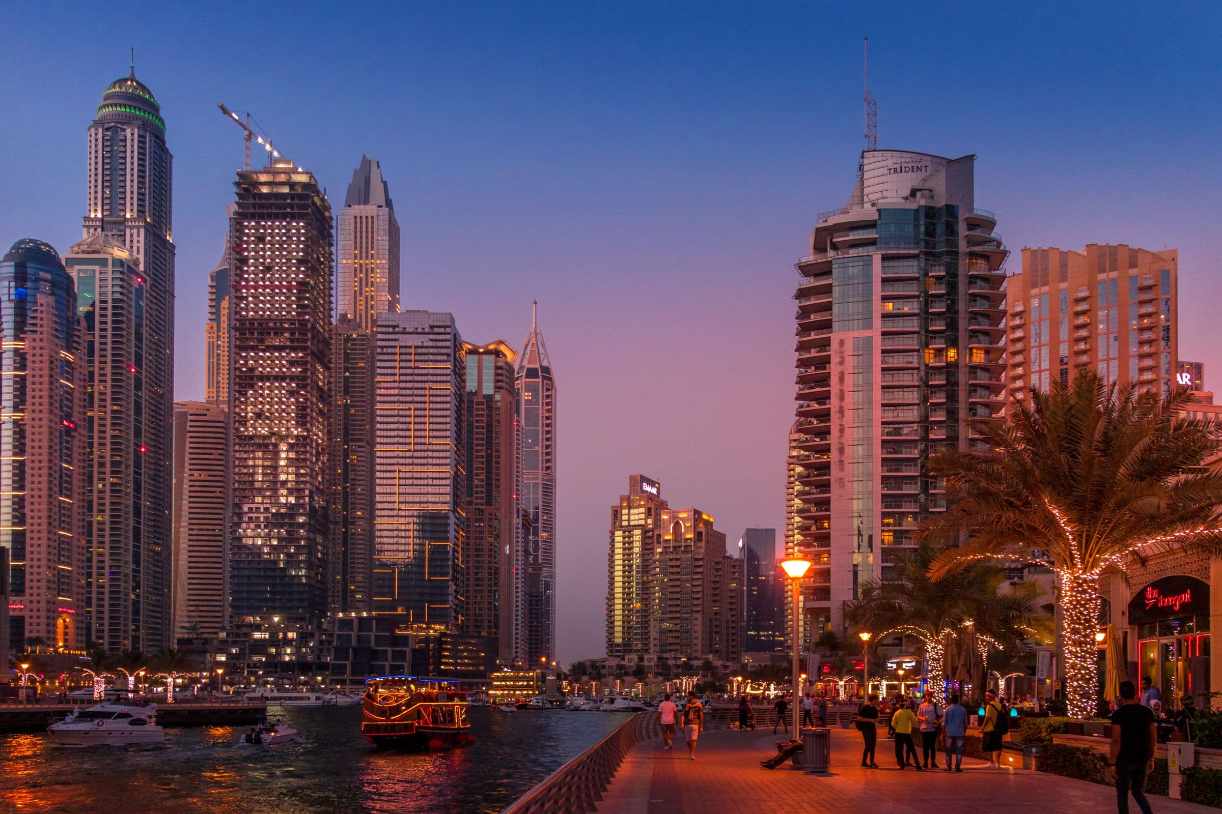 Dubai Marina waterfront at dusk